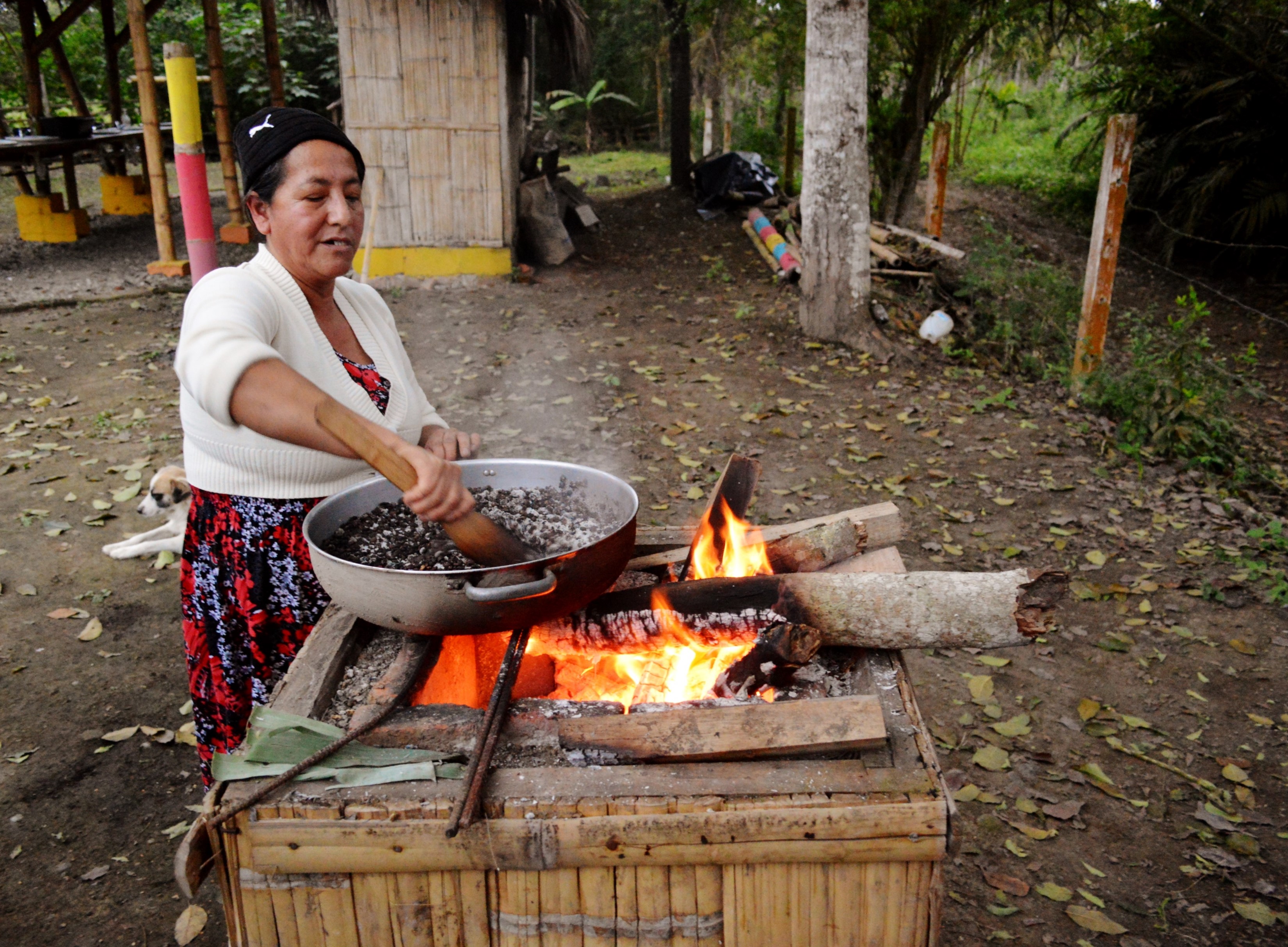 A Costa Rican (Tico) Lady cooking over a fire pit
